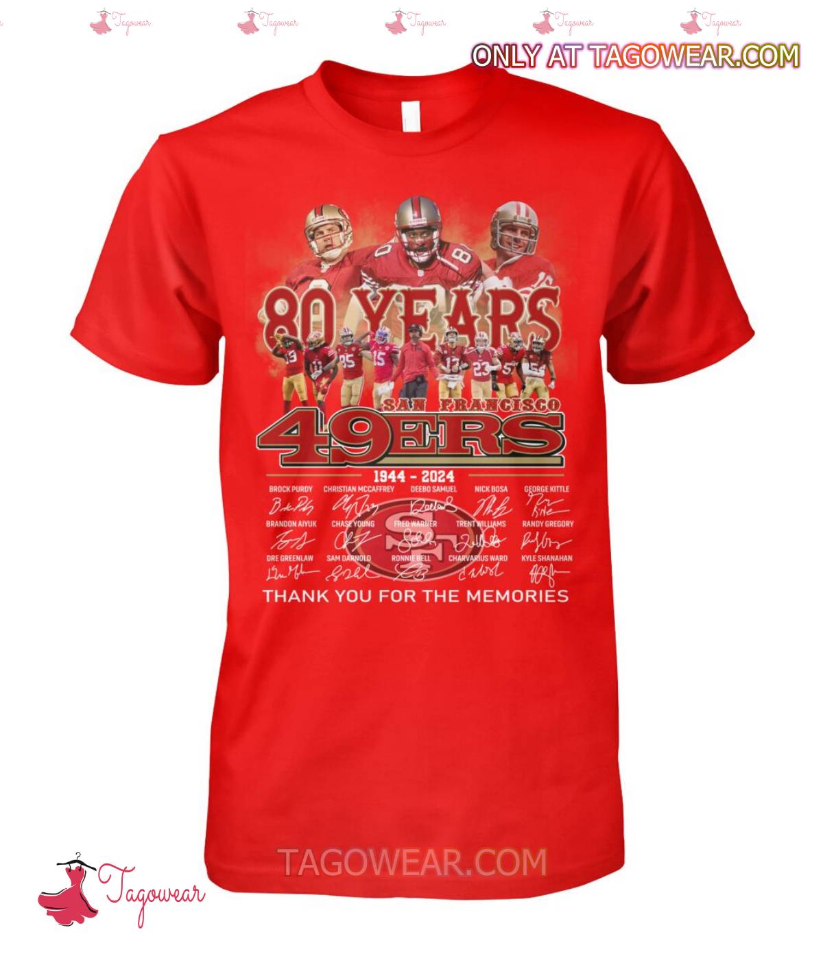 80 Years San Francisco 49ers 1944-2024 Signatures Thank You For The Memories Shirt a