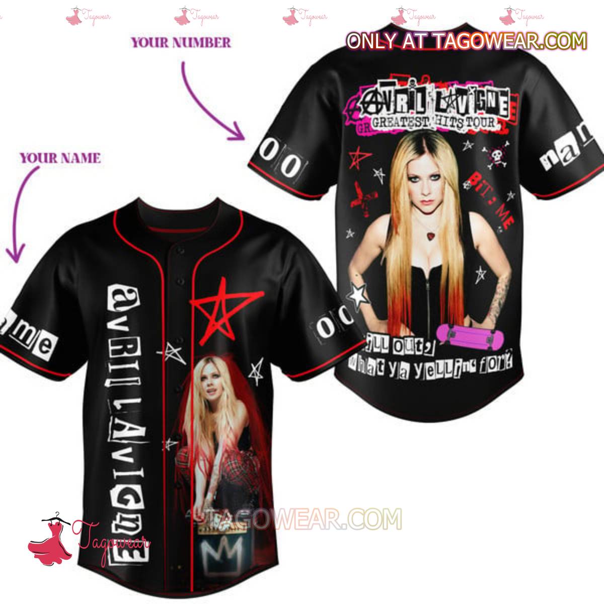 Avril Lavigne Greatest Hits Tour Chill Out What Ya Yelling For Personalized Baseball Jersey
