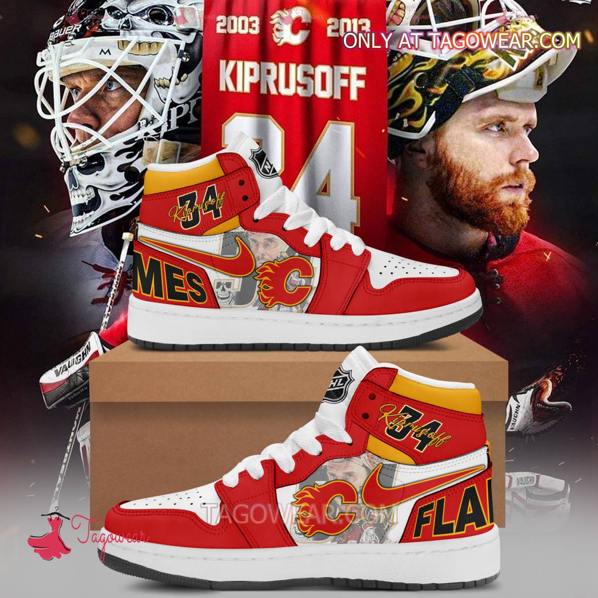 Calgary Flames Miikka Kiprusoff 34 Air Jordan High Top Shoes
