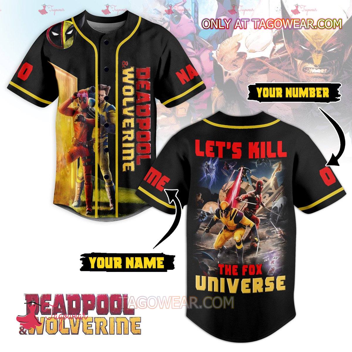 Deadpool And Wolverine Let's Kill The Fox Universe Personalized Baseball Jersey