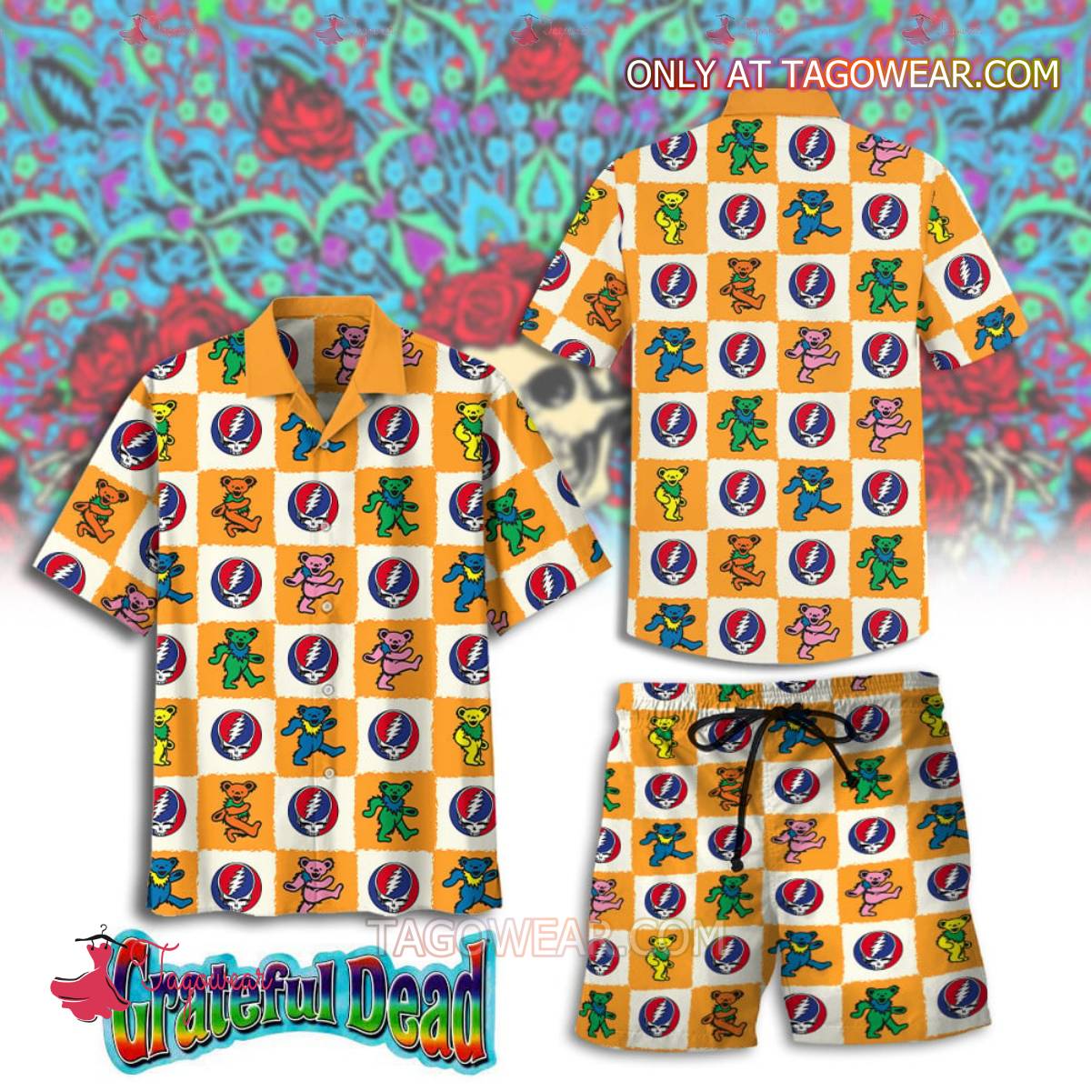 Grateful Dead Dancing Bears Checkerboard Hawaiian Shirt And Shorts