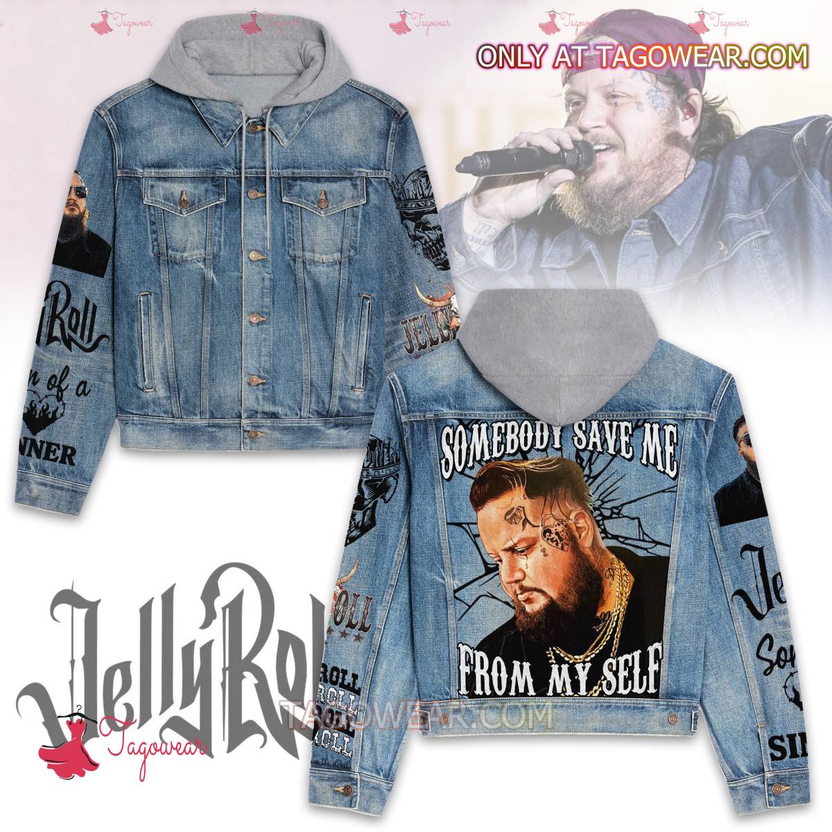 Jelly Roll Somebody Save Me From Myself Jean Hoodie Jacket