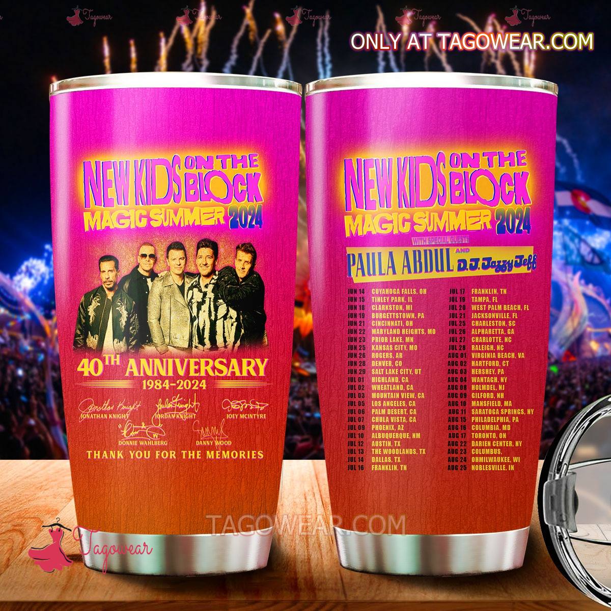 New Kids On The Block Magic Summer 2024 40th Anniversary 1984-2024 Signatures Thank You For The Memories Tumbler