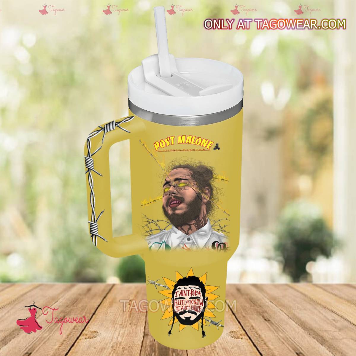 Post Malone I Ain't Rich But You Know I Ain't Broken 40oz Tumbler With Handle a