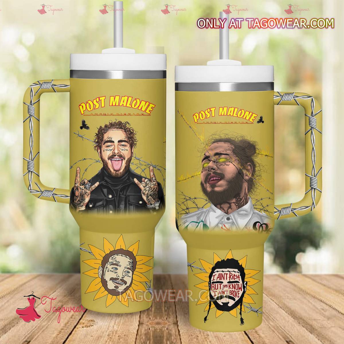 Post Malone I Ain't Rich But You Know I Ain't Broken 40oz Tumbler With Handle