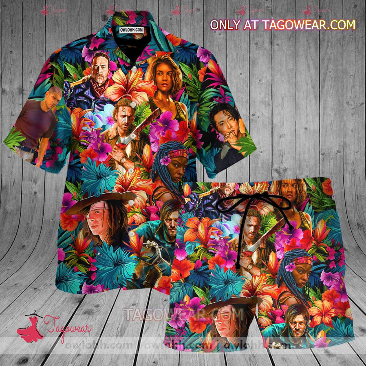 The Walking Dead Tropical Flower Synthwave Hawaiian Shirt And Short
