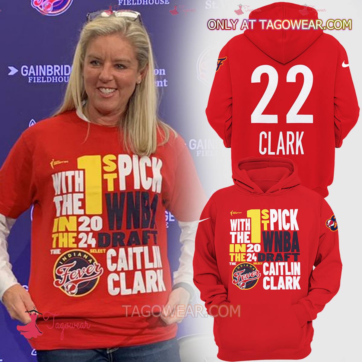 1st Pick Caitlin Clark 22 Indiana Fever Red Hoodie