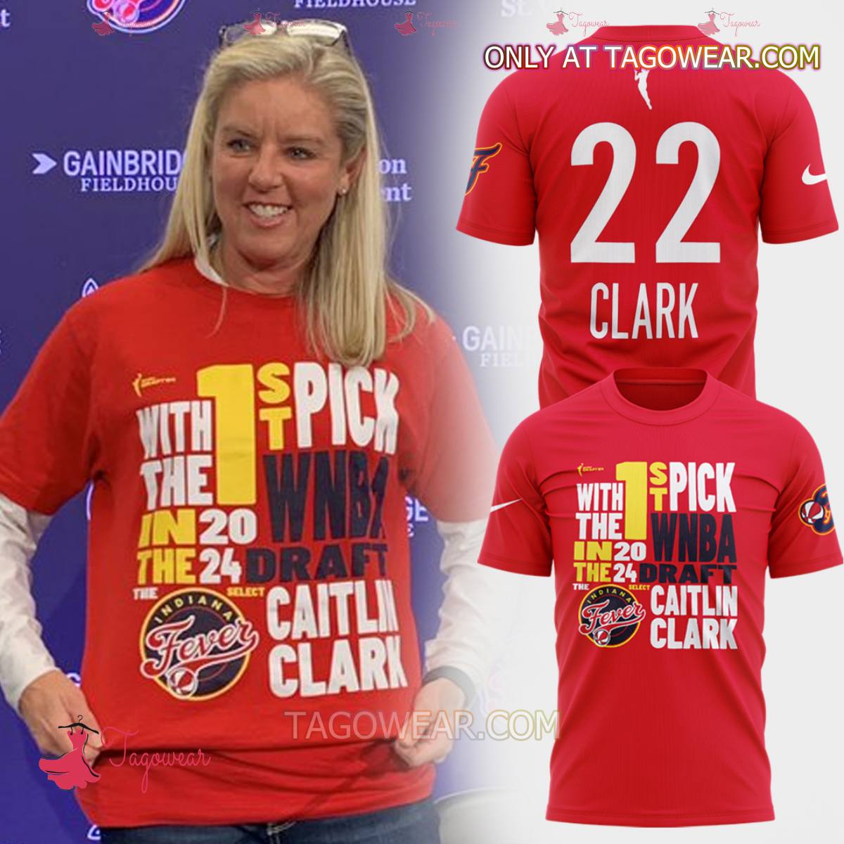 1st Pick Caitlin Clark 22 Indiana Fever Red T-shirt