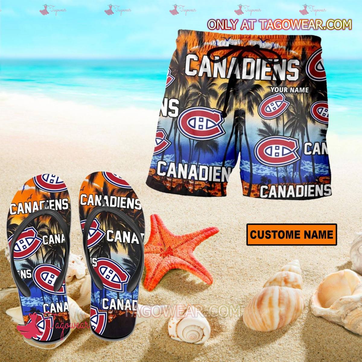Montreal Canadiens NHL Tropical Color Mix Personalized Beach Shorts And Flip Flops