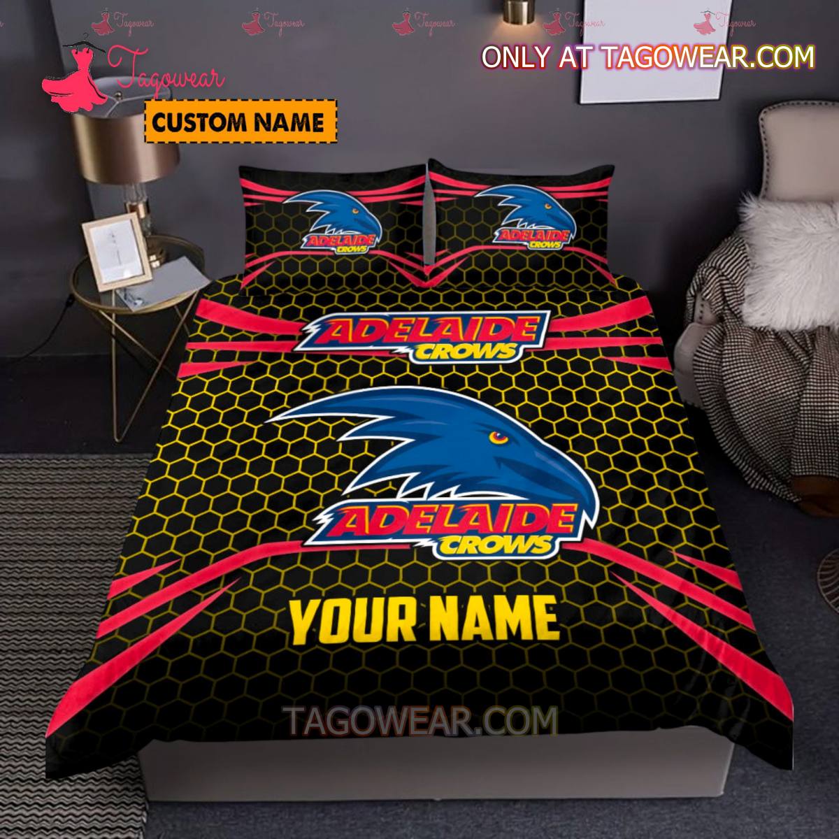 AFL Adelaide Crows Hexagon Pattern Personalized Bedding Set