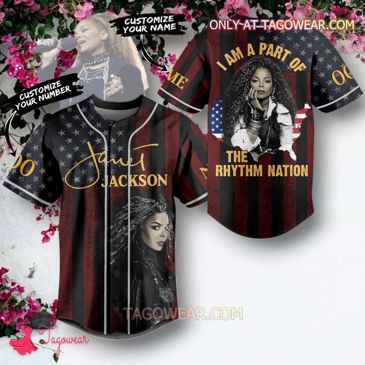 Janet Jackson I Am A Part Of The Rhythm Nation Usa Flag Personalized Baseball Jersey