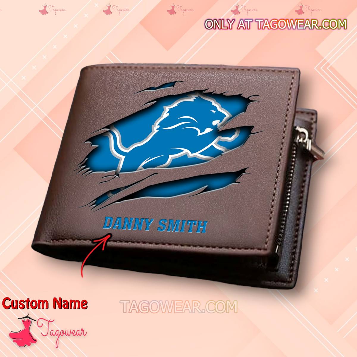 NFL Detroit Lions Logo Personalized Name Men Wallet