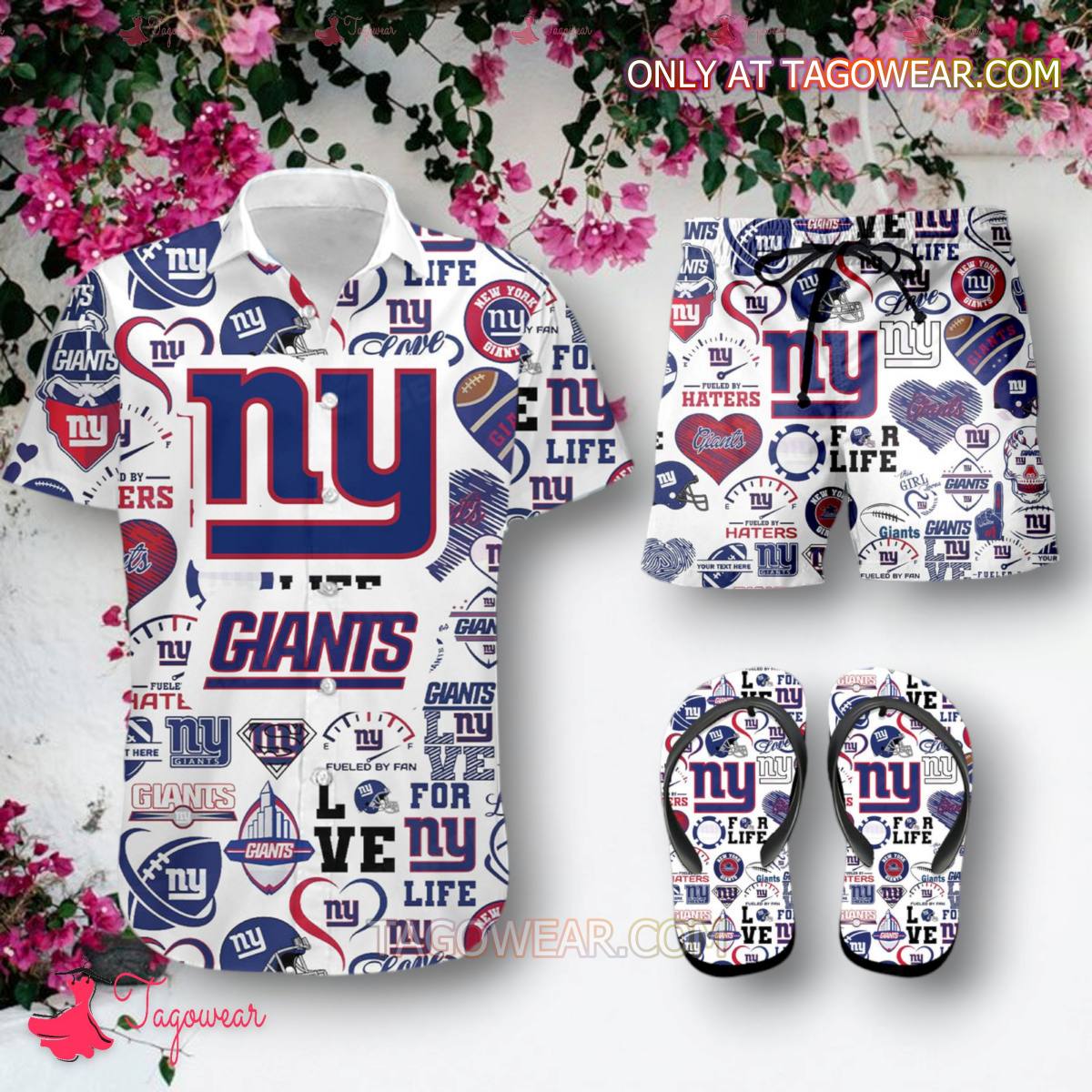 New York Giants Pattern Hawaiian Shirt, Shorts And Flip Flops